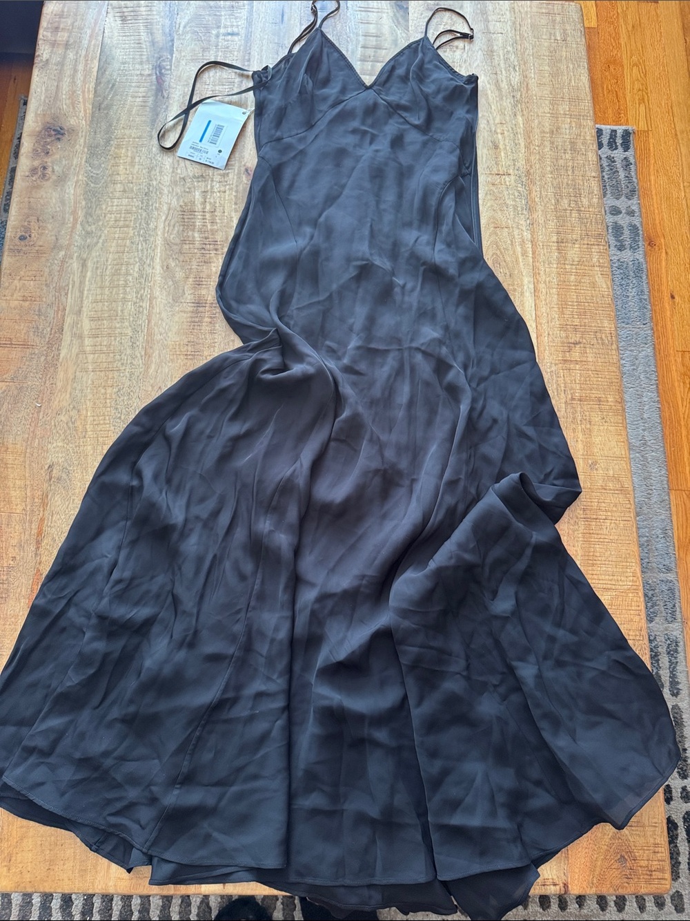 Aspesi Made in Italy Black semi sheer Slip maxi A line flare dress thin straps